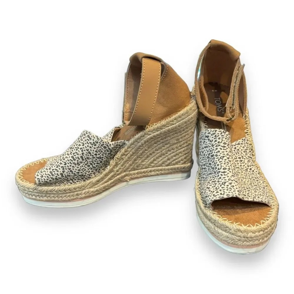 TOMS Mini‎ Leopard Print  MARISOL Ankle Strap Heeled Espadrilles SZ 9
